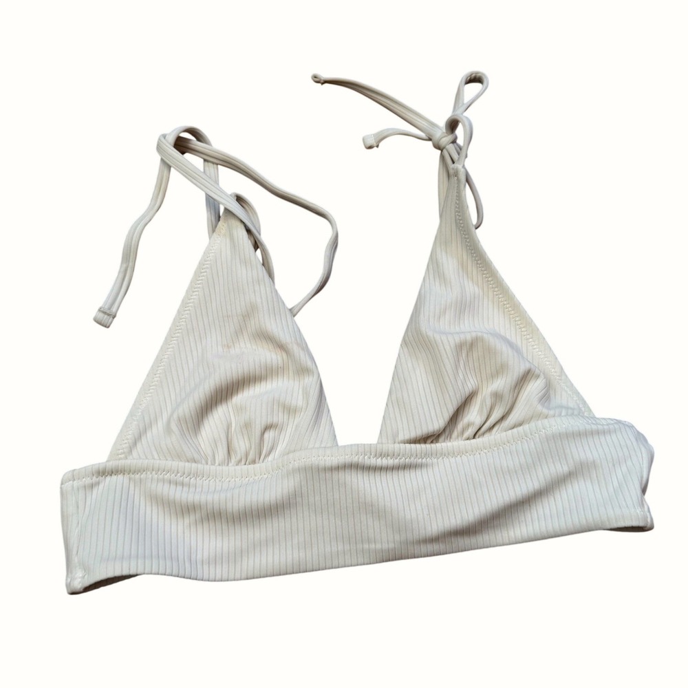 NWOT Shade & Shore Cream Ribbed Triangle Bikini Top Small Off White Tie Strap